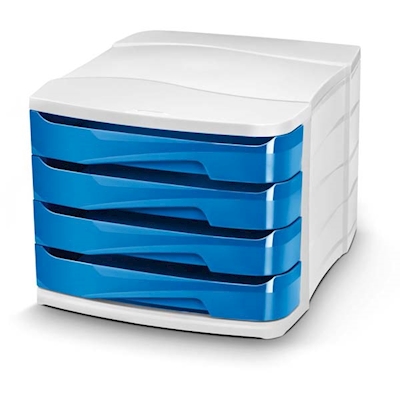 Immagine di Cassettiera da scrivania 4 cassetti bianco e blu