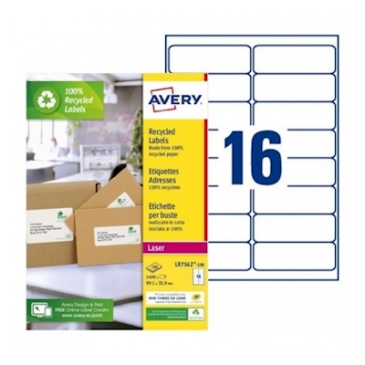 Immagine di Etichette in carta riciclata bianca per buste e pacchi 99,1x33,9mm - Avery 100 ff