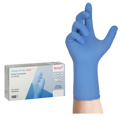 Immagine di Guanti monouso in nitrile senza polvere BERICAH Derma Nytril Plus colore azzurro taglia XL