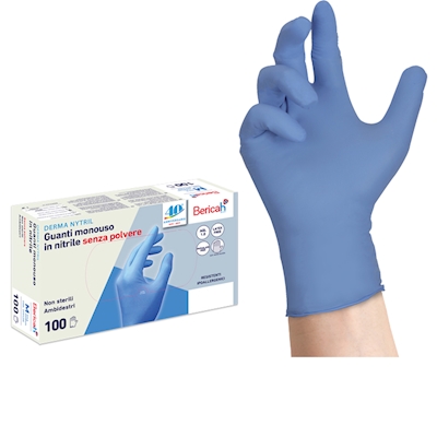 Immagine di Guanti monouso in nitrile senza polvere BERICAH Derma Nytril colore azzurro taglia XL