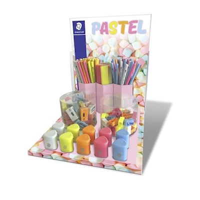 Immagine di Espositore temperamatite gomme matite e righe STAEDTLER PASTEL colori assortiti