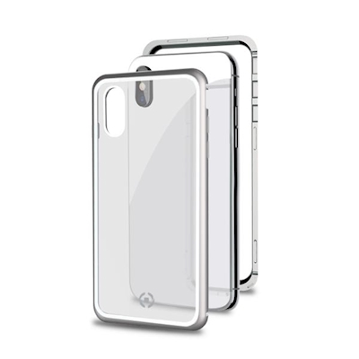 Immagine di Cover alluminio + vetro temperato argento CELLY ATTRACTION - Apple iPhone Xs/ iPhone X ATTRACTION900