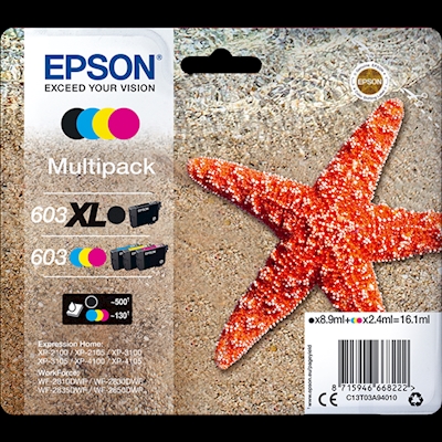Immagine di Multipack Inkjet epson c13t03a94020 nero+ciano+magenta+giallo 500+3x130 copie