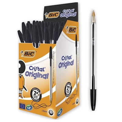 Immagine di Penna a sfera colore nero BIC CRISTAL ORIGINAL punta media mm 1