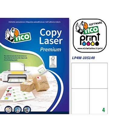 Immagine di Etichette adesive bianche in carta certificata FSC®, 105x148mm, 4 etichette per foglio, 100 fogli