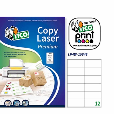 Immagine di Etichette adesive bianche in carta certificata FSC®, 105x48mm, 12 etichette per foglio, 100 fogli