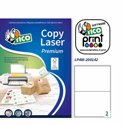 Immagine di Etichette adesive bianche in carta certificata FSC®, 200x142mm, 2 etichette per foglio, 100 fogli