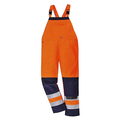 Immagine di Salopette girona hi-vis PORTWEST TX72 colore arancione/blu navy taglia L