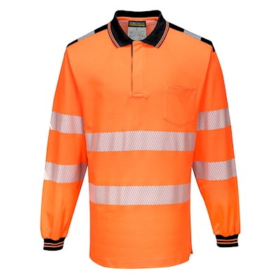 Immagine di Pw3 polo manica lunga hi-vis PORTWEST T184 colore arancione/nero taglia S