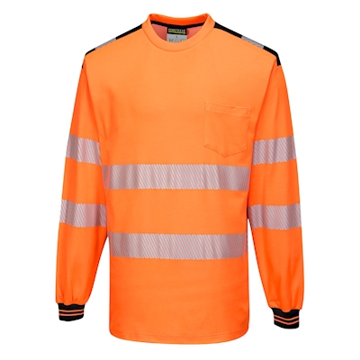 Immagine di Pw3 t-shirt manica lunga hi-vis PORTWEST T185 colore arancione/nero taglia S