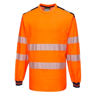 Immagine di Pw3 t-shirt manica lunga hi-vis PORTWEST T185 colore arancione/blu navy taglia XXXXXL