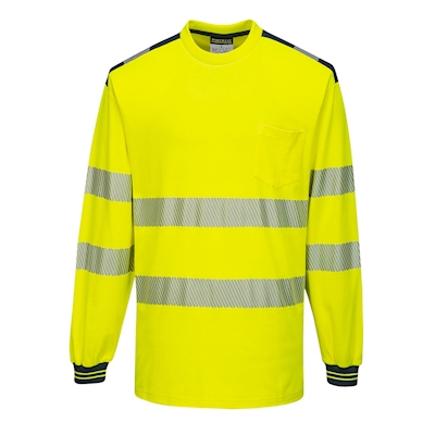 Immagine di Pw3 t-shirt manica lunga hi-vis PORTWEST T185 colore giallo/blu navy taglia XXXXXL