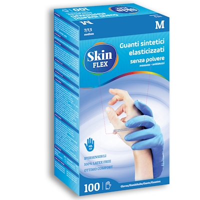 Immagine di Guanti monouso in vinile senza polvere BERICAH SKIN FLEX colore blu taglia L