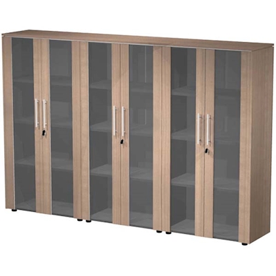 Immagine di Libreria tripla c/ante batt.vetro fumè STYLE cm 242,8x43xH158,2 finitura ciliegio arabis