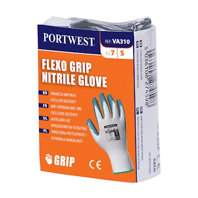 Immagine di Guanto Flexo Grip in nitrile per distributori automatici PORTWEST colore White/Grey taglia M