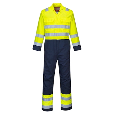 Immagine di Tuta Bizflame Pro anti-statica Hi-Vis PORTWEST colore giallo/blu navy taglia M