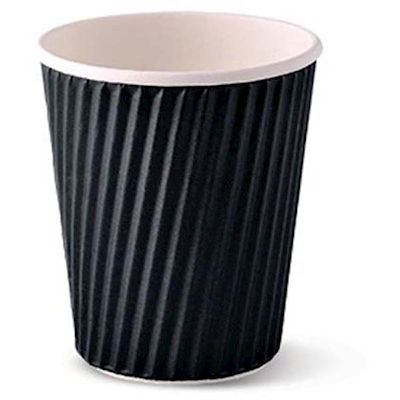 Immagine di Bicchieri in cartoncino corrugato con laminazione in PE colore nero 480 ml (16 oz)